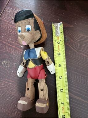 Wooden Pinocchio-Style Moveable Toy Doll - Red, Blue, Yellow